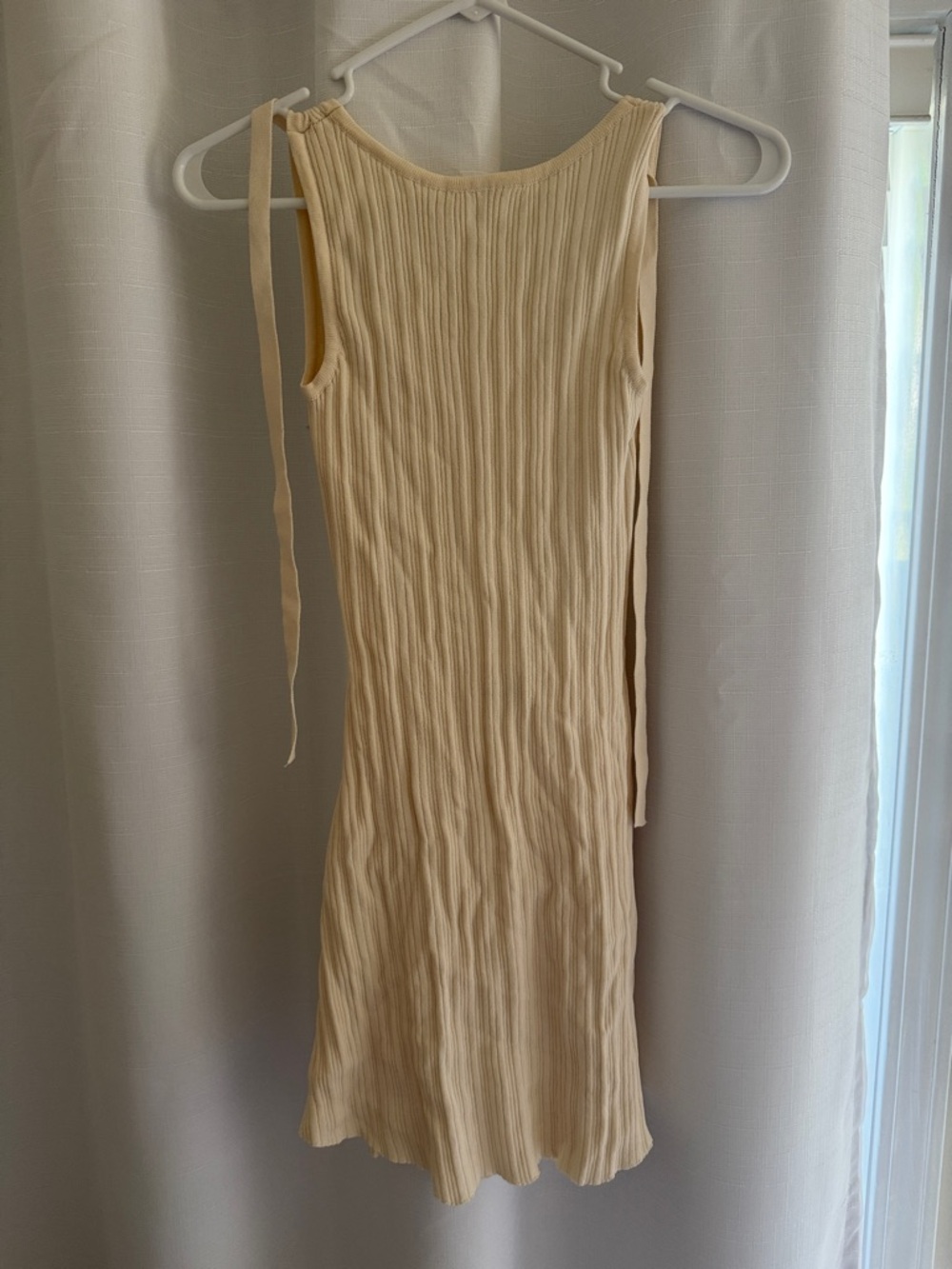 Princess Polly Cream Ribbed Midi Dress with Tie Strap